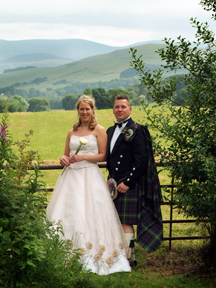 Scottish Wedding couple in country landscape