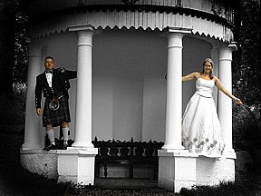 Scottish Wedding couple in gazebo